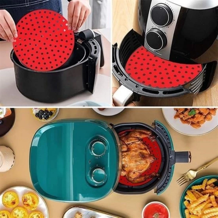BFS   Renkli Isıya Dayanıklı Yıkanılabilir Silikon Fırın Ve Airfryer Yuvarlak Pişirme Matı 20 Cm