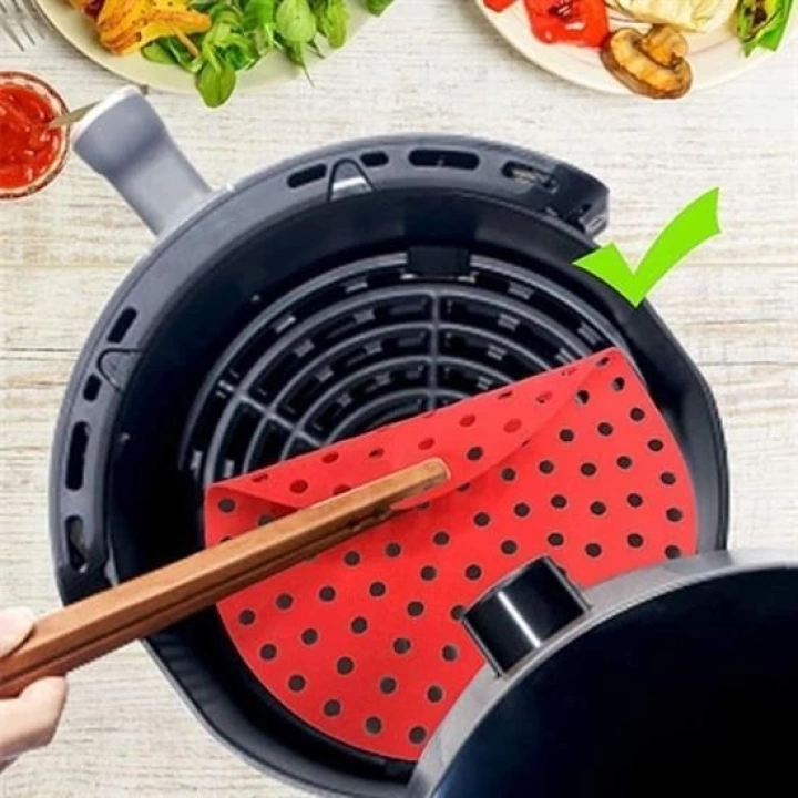 BFS   Renkli Isıya Dayanıklı Yıkanılabilir Silikon Fırın Ve Airfryer Yuvarlak Pişirme Matı 23 Cm