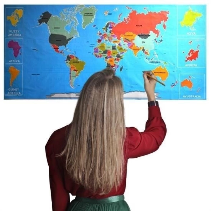 BFS  RenkliAtlas DünyaHaritası Manyetik Yapıştırıcı Gerektirmeyen Duvar Stickerı 118 CM * 56 CM