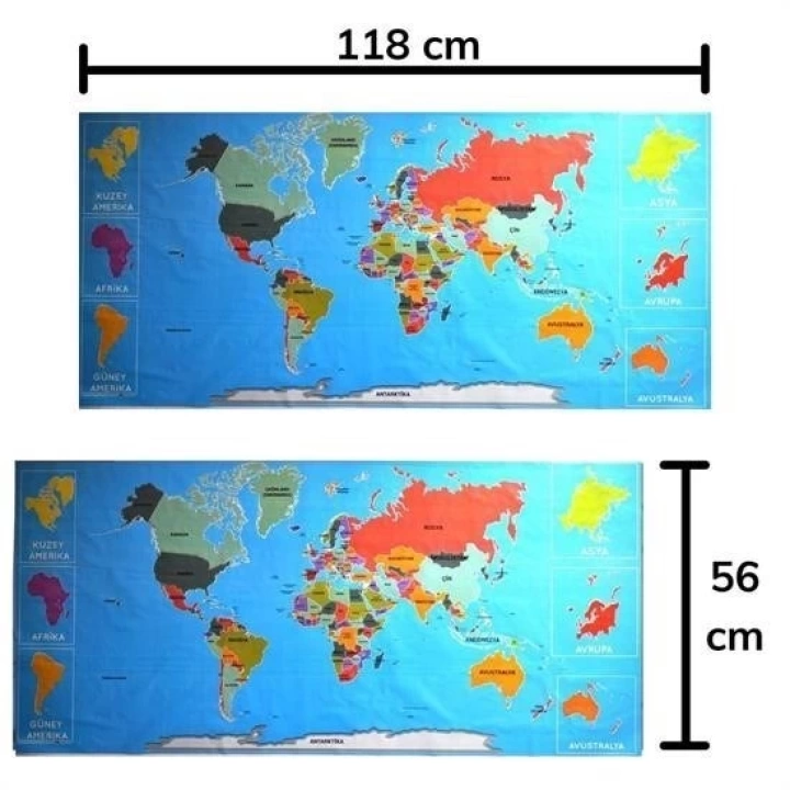 BFS  RenkliAtlas DünyaHaritası Manyetik Yapıştırıcı Gerektirmeyen Duvar Stickerı 118 CM * 56 CM