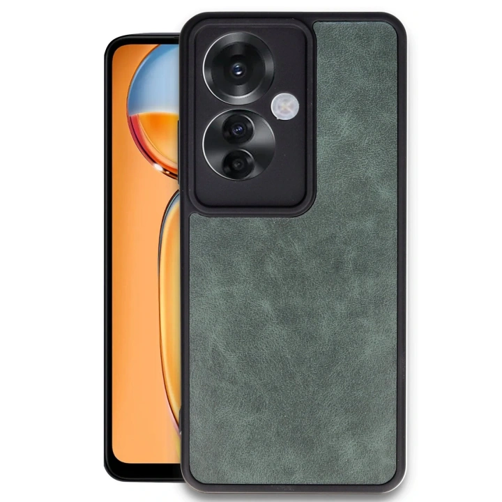 BFS   Reno 11F Kılıf Aras Deri Kapak - Koyu Yeşil