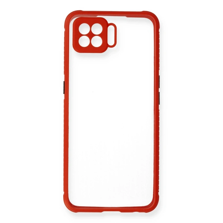 BFS   Reno 4 Lite Kılıf Miami Şeffaf Silikon - Kırmızı