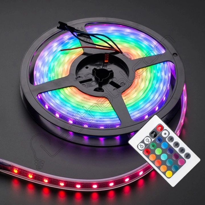 BFS Rgb Şerit 5 Metre 16 Renkli Kumandalı Adaptörlü Çift Taraflı Bant