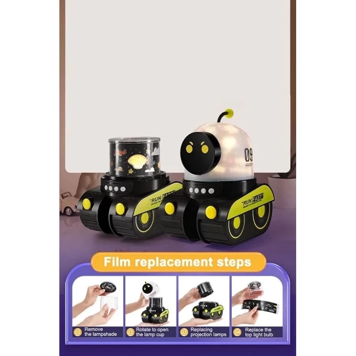 BFS Robot Projeksiyon Gece Lambası Hoparlörlü Şarjlı Yıldızlı Gökyüzü Temalı Led Projeksiyon Lambası