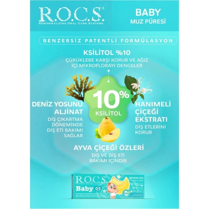 BFS   R.O.C.S.Bebek Diş Macunu Muz Püresi Tadında 0-3 Yaş 45 Gr