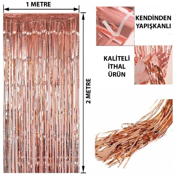 BFS  Rose Gold Püsküllü Kapı Perdesi - Parti, Bekarlığa Veda, Doğum Günü 1x2 m