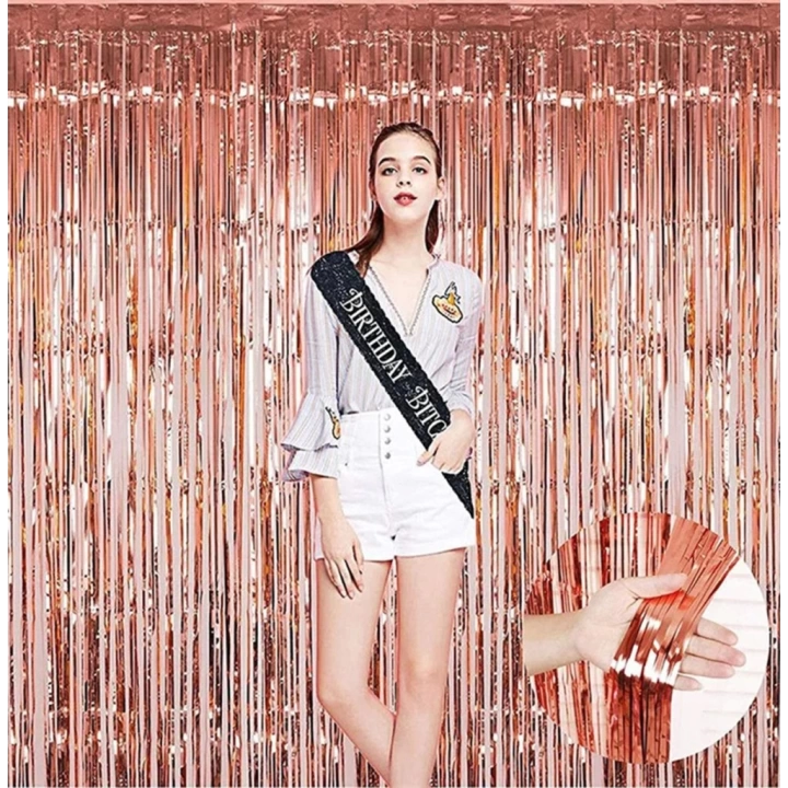 BFS  Rose Gold Püsküllü Kapı Perdesi - Parti, Bekarlığa Veda, Doğum Günü 1x2 m