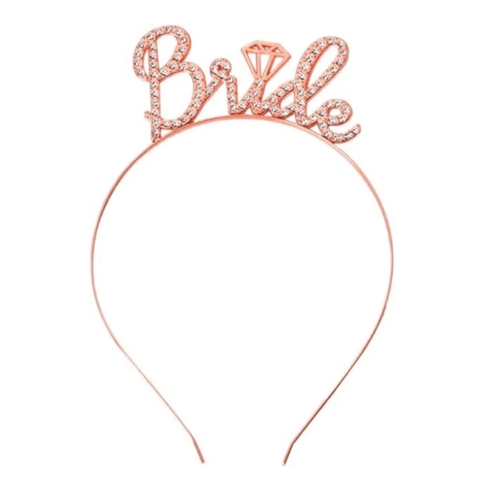 BFS  Rose Gold Renkli Taşlı “Bride” Gelin Tacı – El Yazısı Yazı Tipiyle