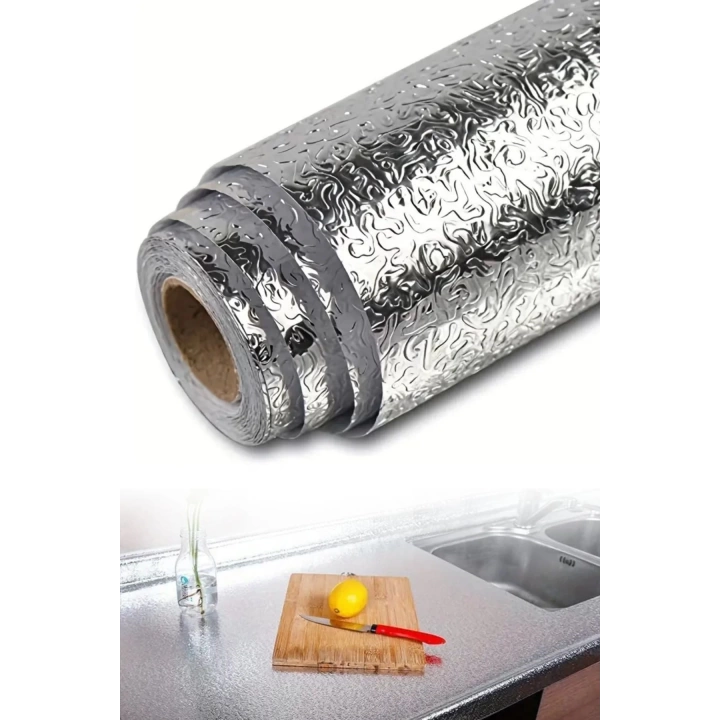 BFS  Rulo Gümüş Alüminyum Folyo Duvar Kağıdı, Kendinden Yapışkanlı Raf İçi, Su Geçirmez Folyo  2 mt x 60 cm