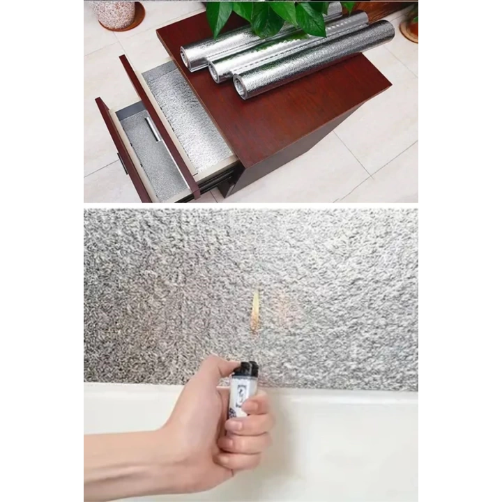 BFS  Rulo Gümüş Alüminyum Folyo Duvar Kağıdı, Kendinden Yapışkanlı Raf İçi, Su Geçirmez Folyo  2 mt x 60 cm