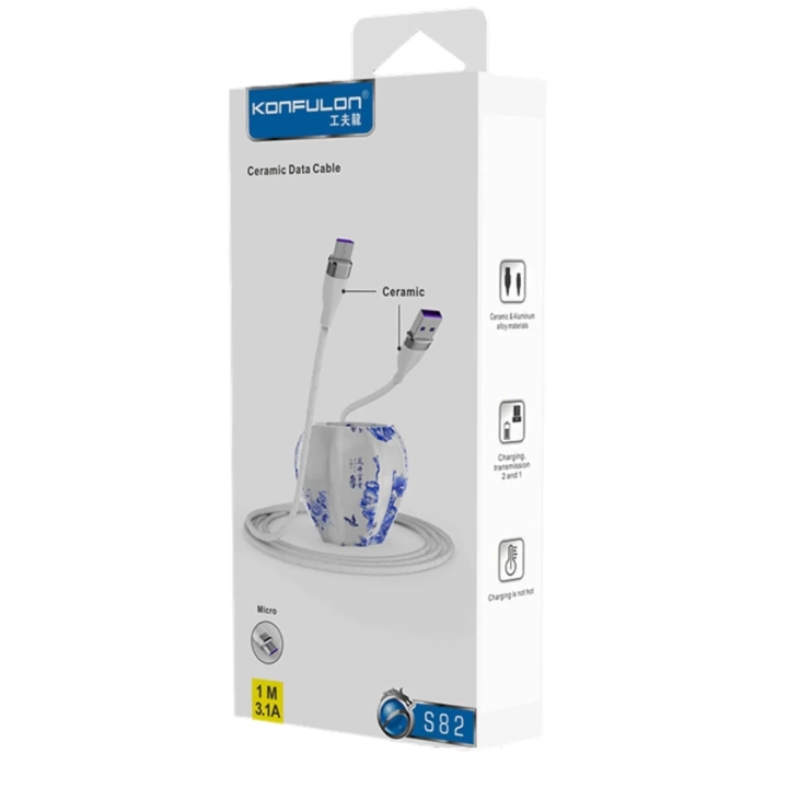 BFS S82 Seramik Uçlu Micro USB Kablo 1M 3.1A - Siyah