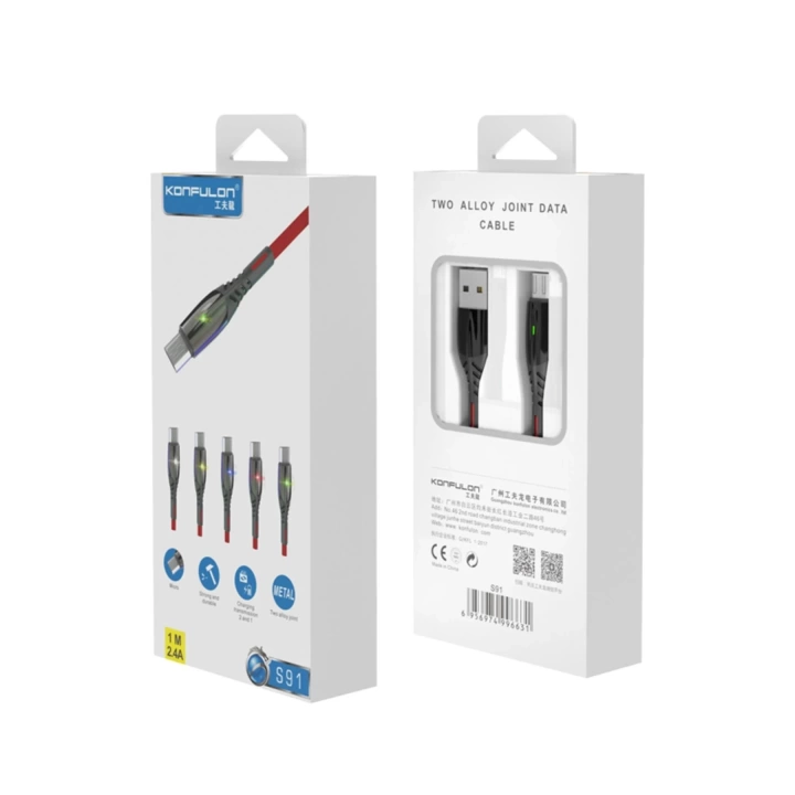 BFS S91 Ledli Micro USB Kablo 1M 2.4A - Kırmızı