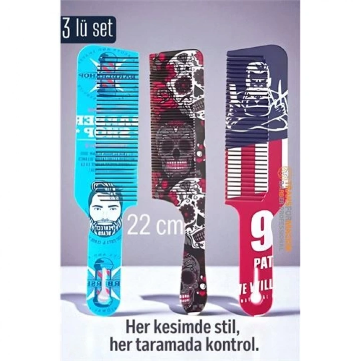 BFS  Saç Kesim Tarağı – Özel Tasarım 22 cm 3’lü Berber Tarağı Seti – Antistatik & Isıya Dayanıklı
