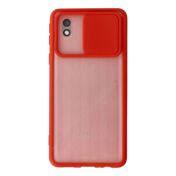 BFS  Samsung Galaxy A01 Core Kılıf Palm Buzlu Kamera Sürgülü Silikon - Kırmızı