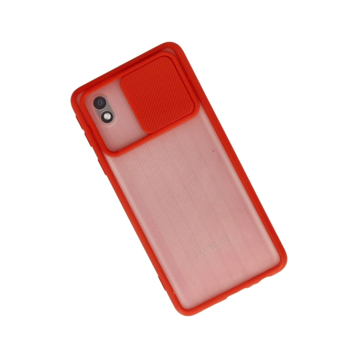 BFS  Samsung Galaxy A01 Core Kılıf Palm Buzlu Kamera Sürgülü Silikon - Kırmızı