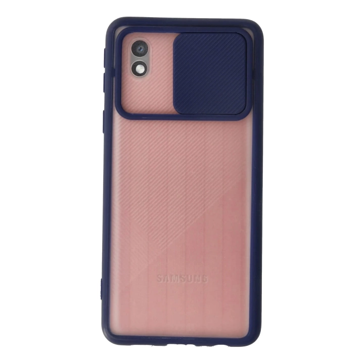 BFS  Samsung Galaxy A01 Core Kılıf Palm Buzlu Kamera Sürgülü Silikon - Lacivert