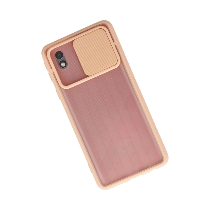 BFS  Samsung Galaxy A01 Core Kılıf Palm Buzlu Kamera Sürgülü Silikon - Pembe