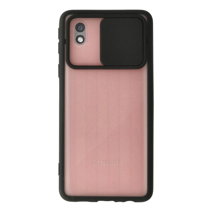 BFS  Samsung Galaxy A01 Core Kılıf Palm Buzlu Kamera Sürgülü Silikon - Siyah