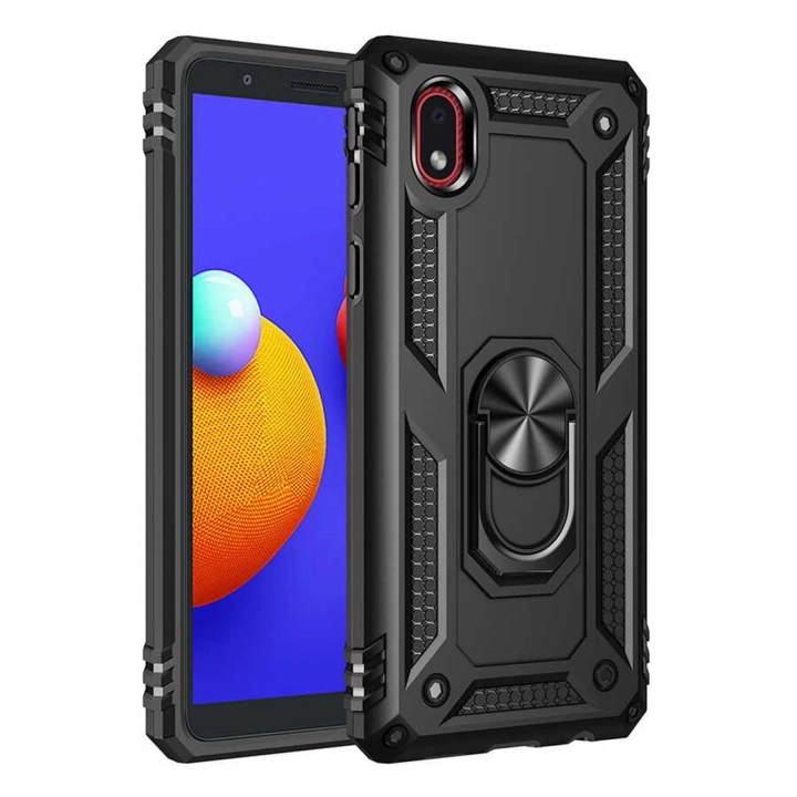 BFS  Samsung Galaxy A01 Core Kılıf Sofya Yüzüklü Silikon Kapak - Siyah