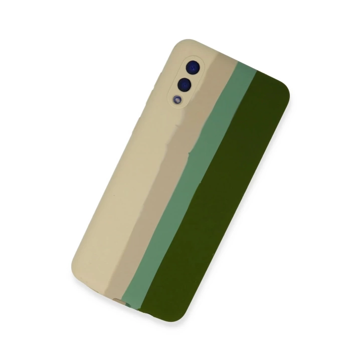 BFS  Samsung Galaxy A02 Kılıf Ebruli Lansman Silikon - Beyaz-Yeşil