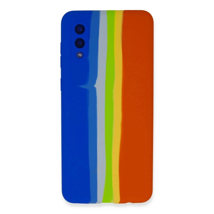 BFS  Samsung Galaxy A02 Kılıf Ebruli Lansman Silikon - Mavi-Turuncu