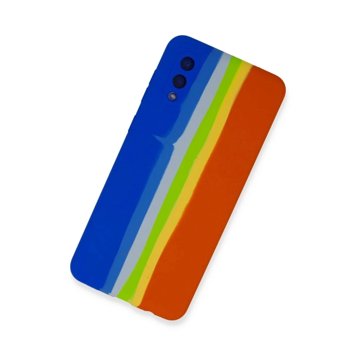 BFS  Samsung Galaxy A02 Kılıf Ebruli Lansman Silikon - Mavi-Turuncu