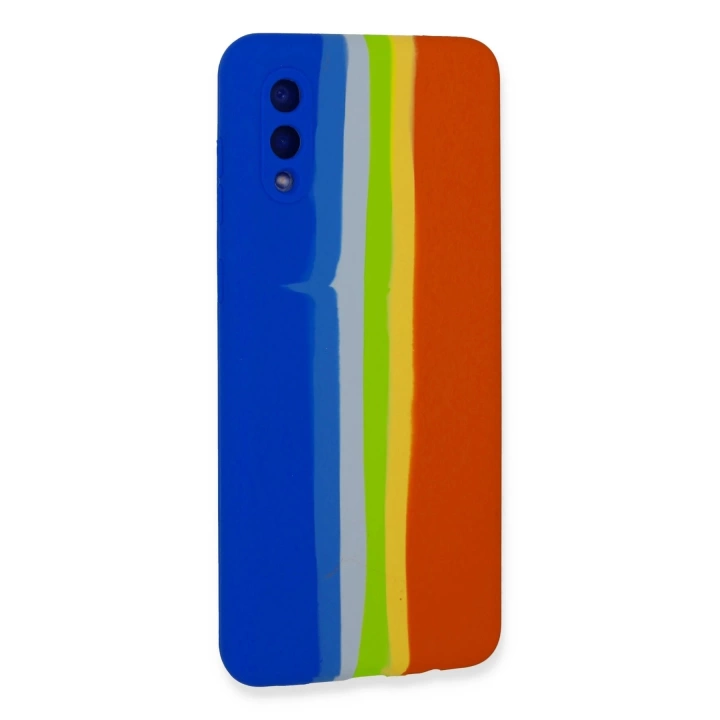 BFS  Samsung Galaxy A02 Kılıf Ebruli Lansman Silikon - Mavi-Turuncu