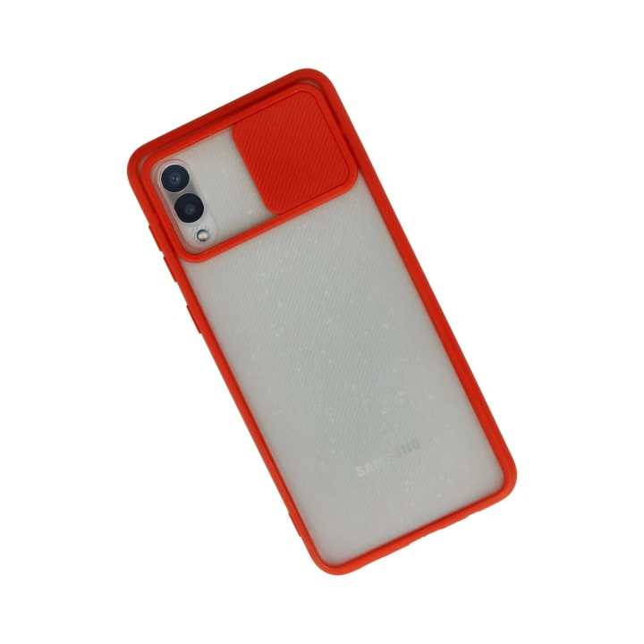 BFS  Samsung Galaxy A02 Kılıf Palm Buzlu Kamera Sürgülü Silikon - Kırmızı