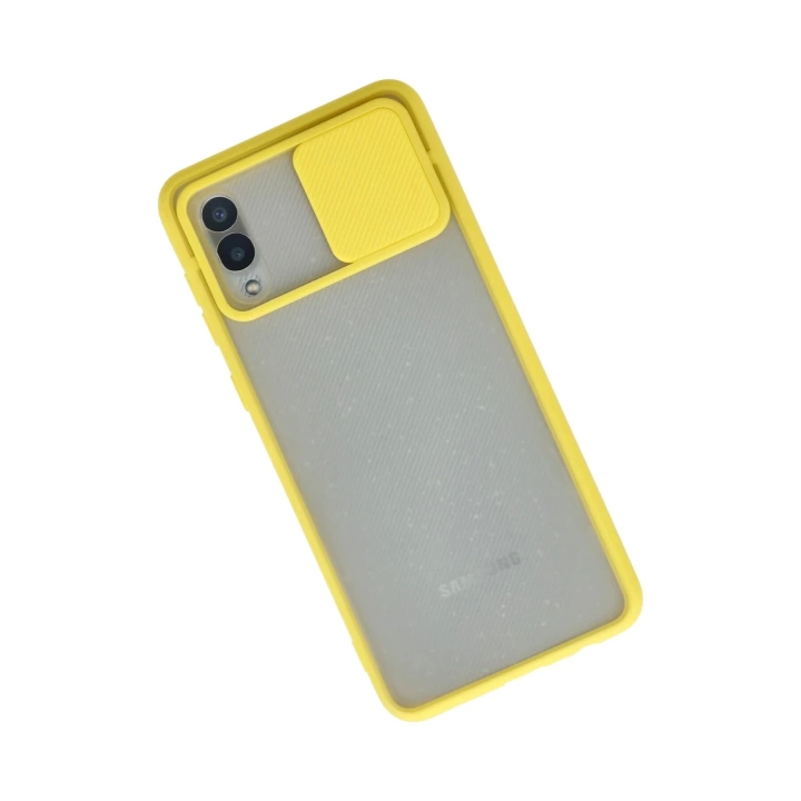 BFS  Samsung Galaxy A02 Kılıf Palm Buzlu Kamera Sürgülü Silikon - Sarı