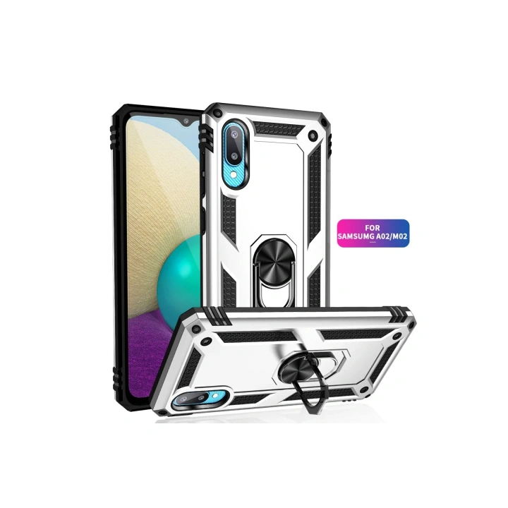 BFS  Samsung Galaxy A02 Kılıf Sofya Yüzüklü Silikon Kapak - Gümüş