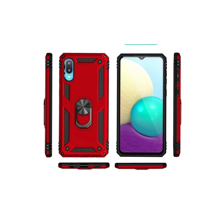 BFS  Samsung Galaxy A02 Kılıf Sofya Yüzüklü Silikon Kapak - Kırmızı