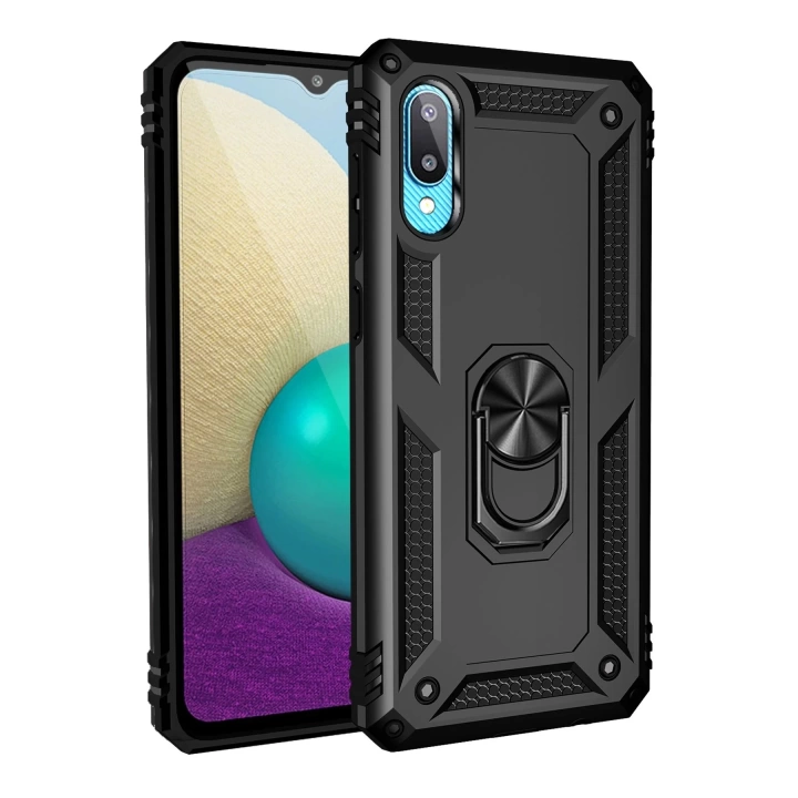BFS  Samsung Galaxy A02 Kılıf Sofya Yüzüklü Silikon Kapak - Siyah