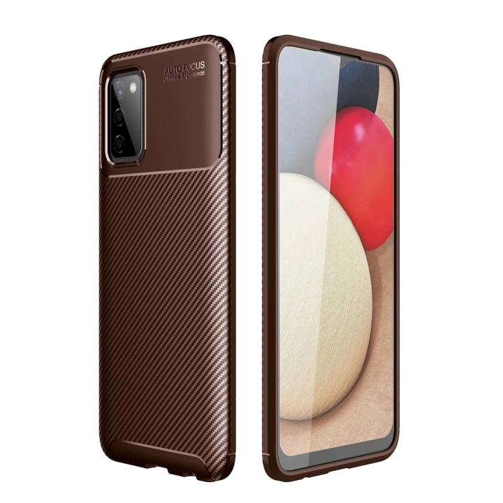 BFS  Samsung Galaxy A02S Kılıf Auto Focus Karbon Kapak - Kahverengi