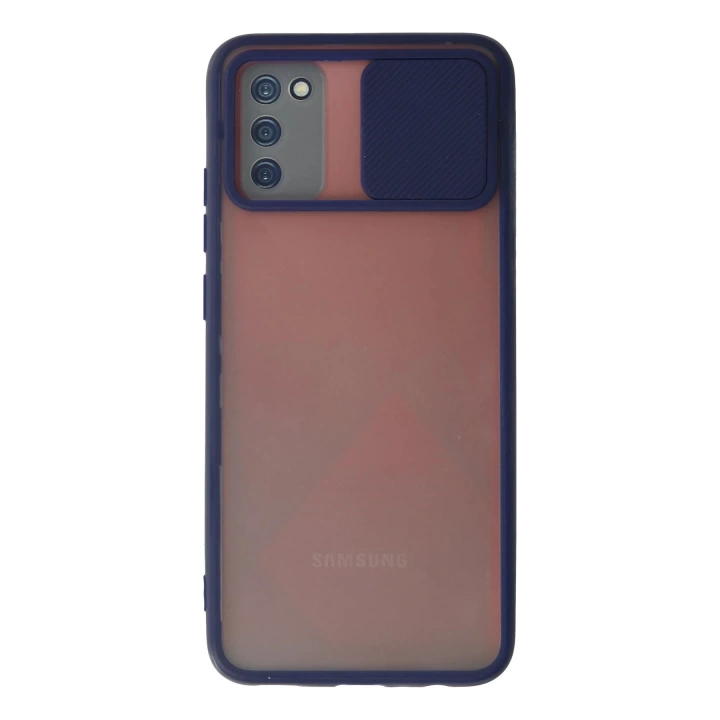 BFS  Samsung Galaxy A02S Kılıf Palm Buzlu Kamera Sürgülü Silikon - Lacivert