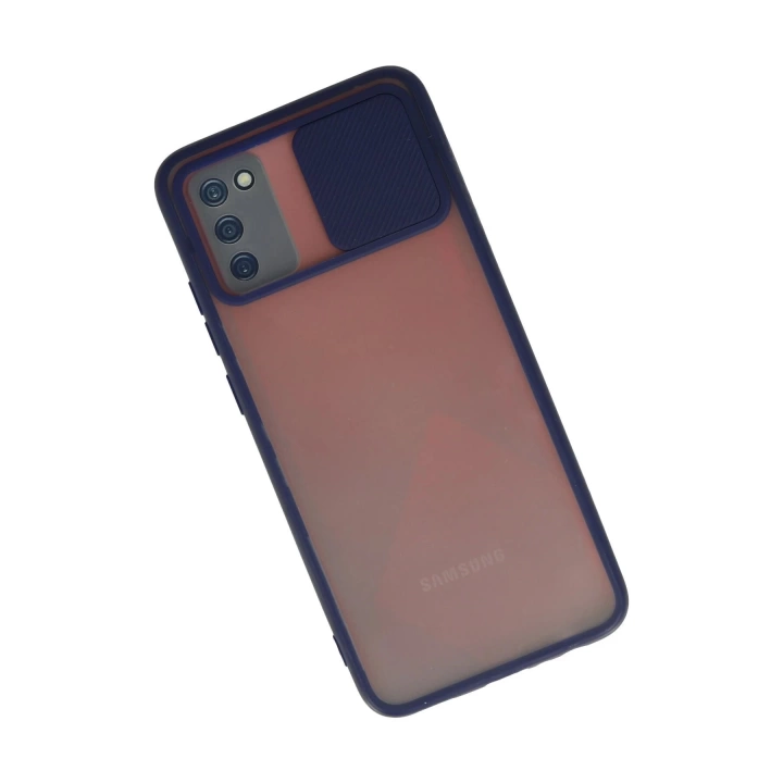 BFS  Samsung Galaxy A02S Kılıf Palm Buzlu Kamera Sürgülü Silikon - Lacivert