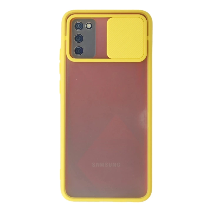 BFS  Samsung Galaxy A02S Kılıf Palm Buzlu Kamera Sürgülü Silikon - Sarı