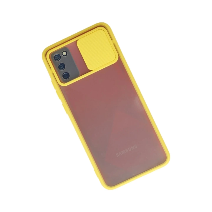 BFS  Samsung Galaxy A02S Kılıf Palm Buzlu Kamera Sürgülü Silikon - Sarı