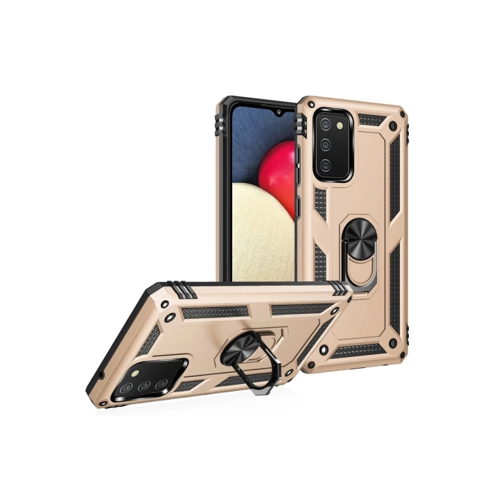 BFS  Samsung Galaxy A02S Kılıf Sofya Yüzüklü Silikon Kapak - Gold
