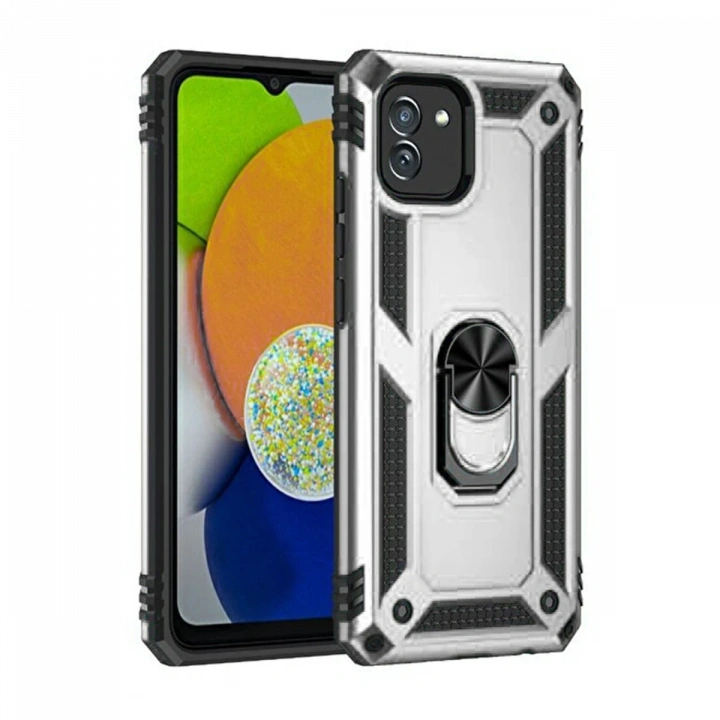 BFS  Samsung Galaxy A03 Kılıf Sofya Yüzüklü Silikon Kapak - Gümüş