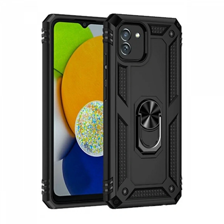 BFS  Samsung Galaxy A03 Kılıf Sofya Yüzüklü Silikon Kapak - Siyah