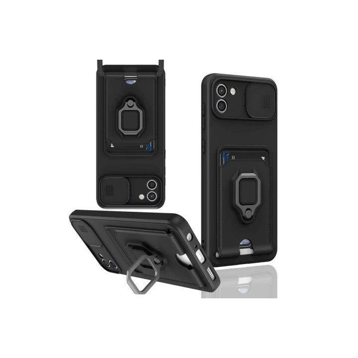 BFS  Samsung Galaxy A03 Kılıf Zuma Kartvizitli Yüzüklü Silikon - Siyah