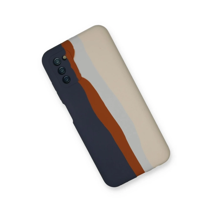 BFS  Samsung Galaxy A03S Kılıf Ebruli Lansman Silikon - Lacivert-Krem