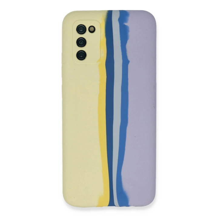 BFS  Samsung Galaxy A03S Kılıf Ebruli Lansman Silikon - Sarı-Lila