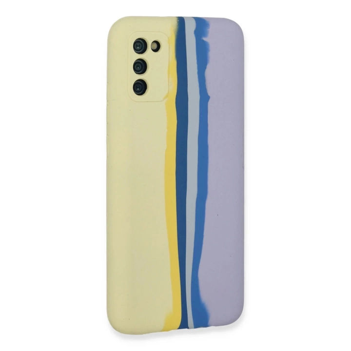 BFS  Samsung Galaxy A03S Kılıf Ebruli Lansman Silikon - Sarı-Lila