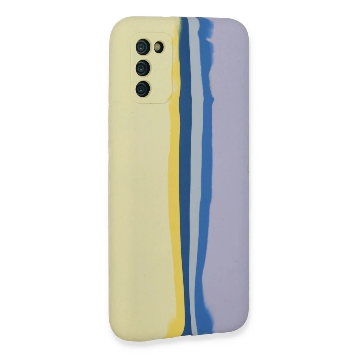 BFS Samsung Galaxy A03S Kılıf Ebruli Lansman Silikon - Sarı-Lila