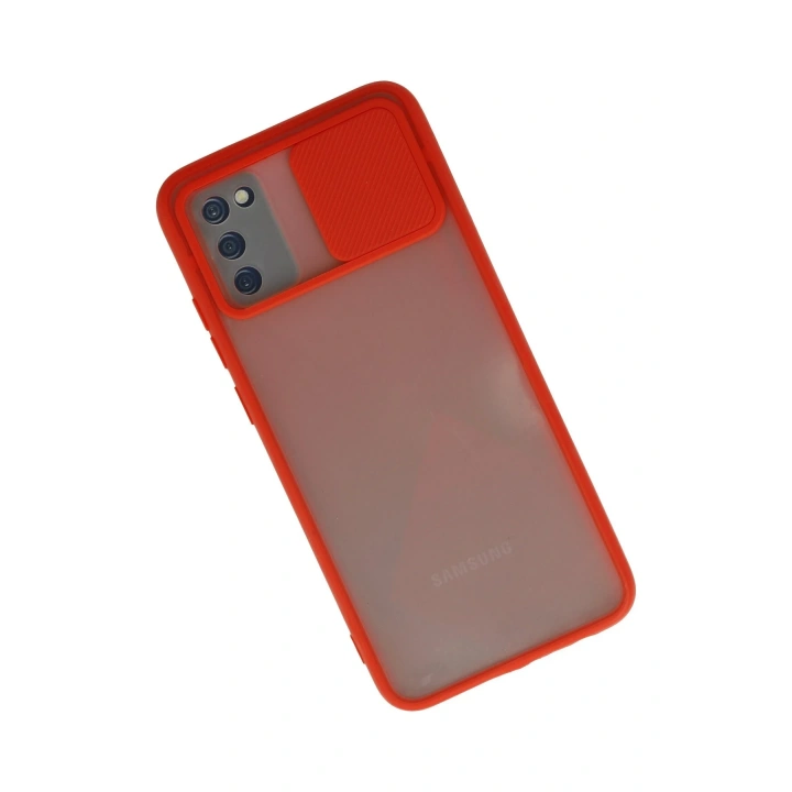 BFS  Samsung Galaxy A03S Kılıf Palm Buzlu Kamera Sürgülü Silikon - Kırmızı