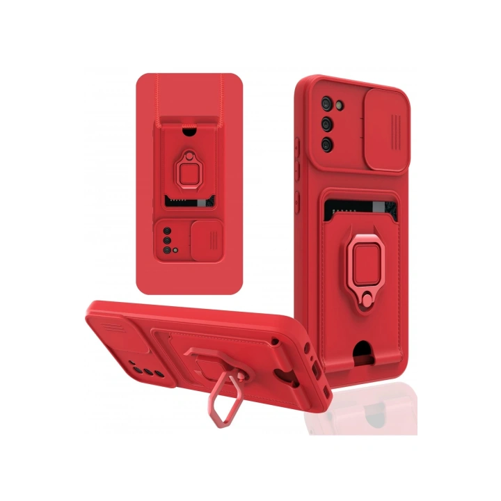 BFS  Samsung Galaxy A03S Kılıf Zuma Kartvizitli Yüzüklü Silikon - Kırmızı