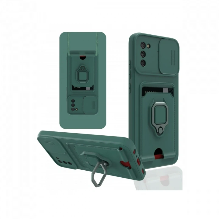 BFS  Samsung Galaxy A03S Kılıf Zuma Kartvizitli Yüzüklü Silikon - Yeşil