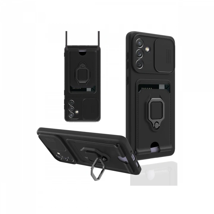 BFS  Samsung Galaxy A04S Kılıf Zuma Kartvizitli Yüzüklü Silikon - Siyah