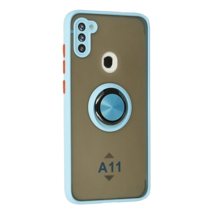 BFS  Samsung Galaxy A11 Kılıf Montreal Yüzüklü Silikon Kapak - Buz Mavi